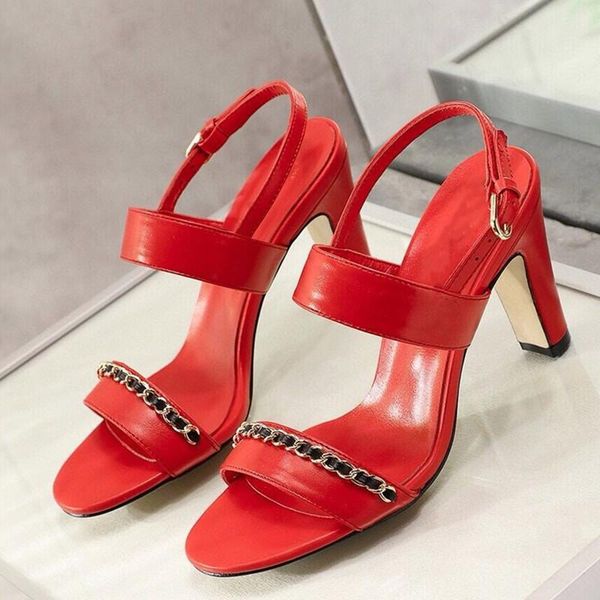 

sandals genuine leather fashion women stilettos high heel shoes chain decor street style female buckle strap solod color, Black