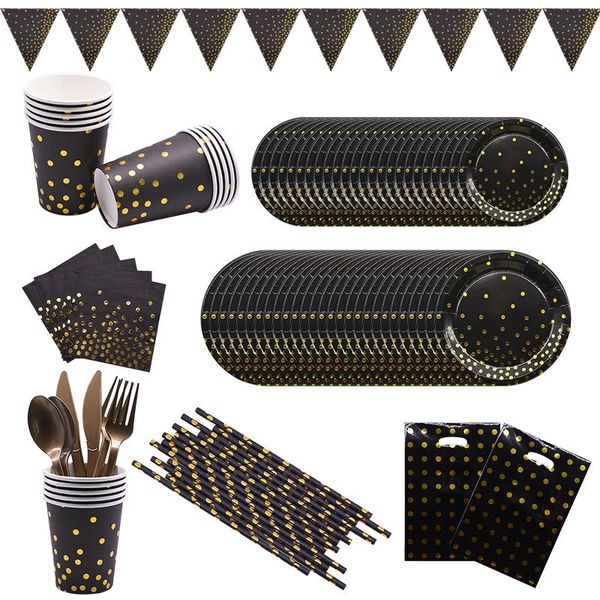 

gold foil dot disposable tableware party paper cup plate napkin tablewares for birthday baby shower festival supplies dinnerware