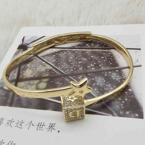 

bracelets d home high sense light luxury cd fashion texture open female adjustable simple temperament square star i, Golden;silver