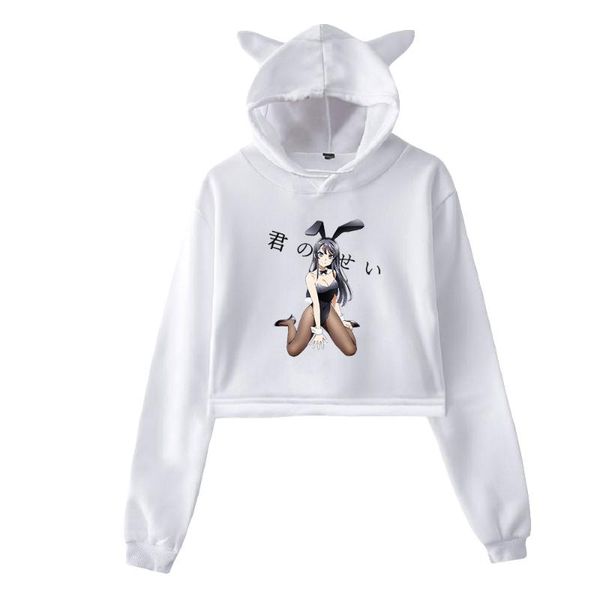 

men's hoodies & sweatshirts anime kawaii seishun buta yaro printed cat short hoodie girls long sleeve hooded pullover loose children&#0, Black