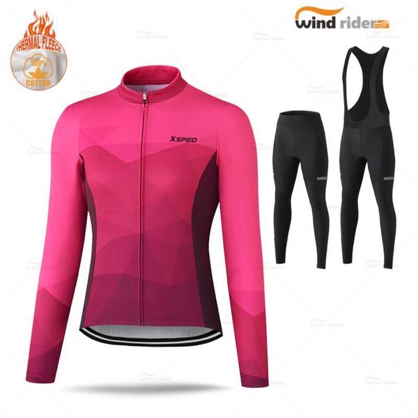 Frau Winter Langarm Radfahren Jersey Set Thermische Fleece Kleidung Training Uniform Mode Einfachheit Warm Halten Anzug1