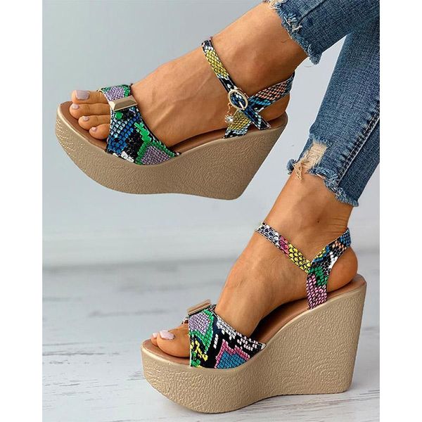 

sandals women high heels 2021 peep toe wedge snake print high-heel platform ladies summer fashion casual female footwear, Black