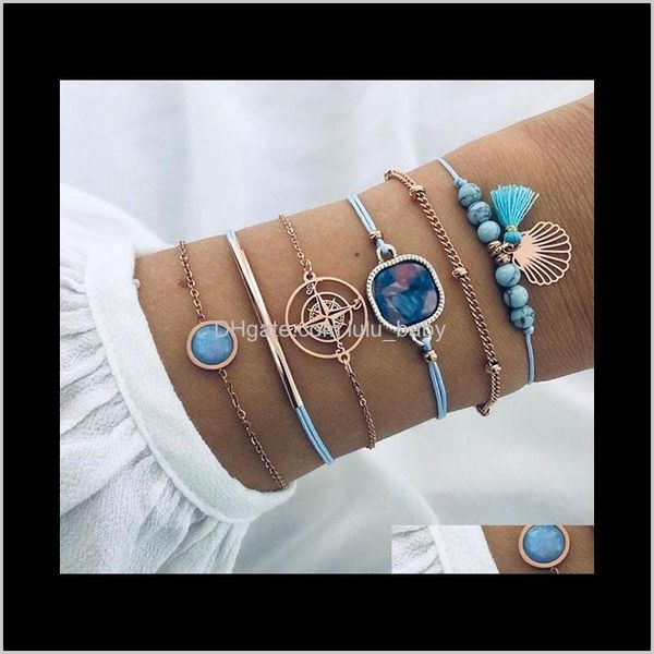 

s1778 fashion jewelry vintage bracelet set geometric compass tassel beads chain 6pcsset p7rjz charm 6b1px, Golden;silver