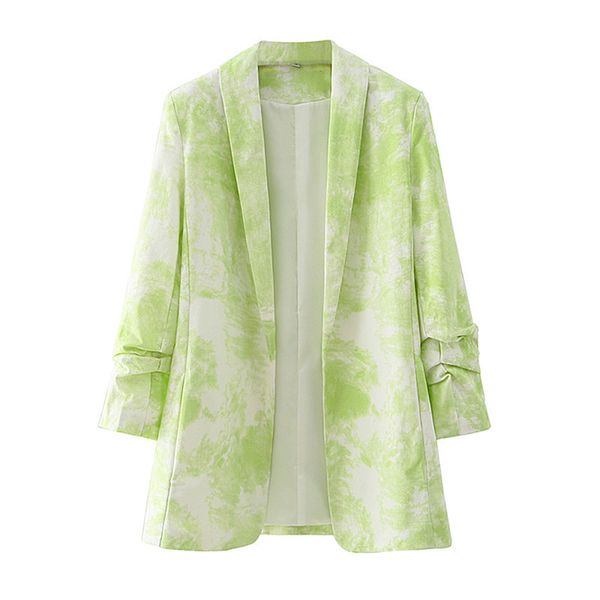 Blazer verde tie-dye da donna Giacca elegante da donna con maniche a tre quarti Abiti da lavoro da donna 210430