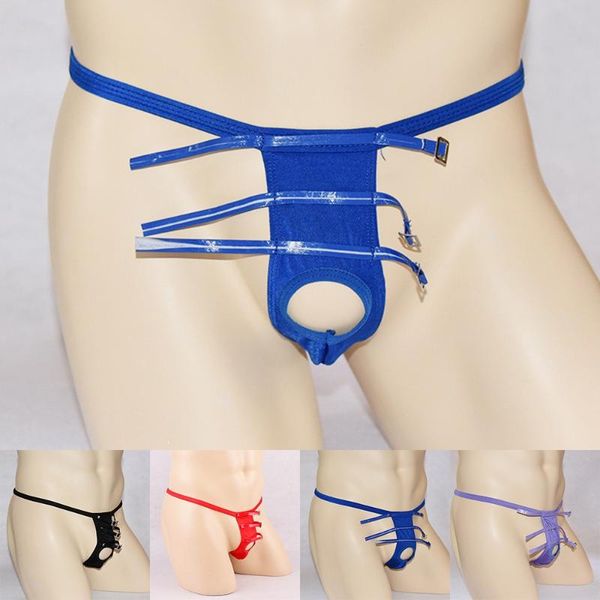 

underpants men lace-up breathable low-rise thong elasticity open patent leather pantie garment to compare with the sizes, Black;white