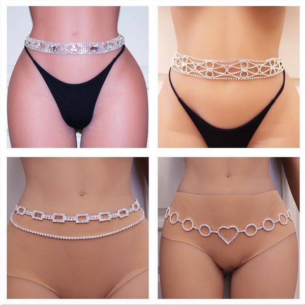 

shiny rhinestone belt women's navel waist chain body jewelry for bikini summer beach accessories, Silver