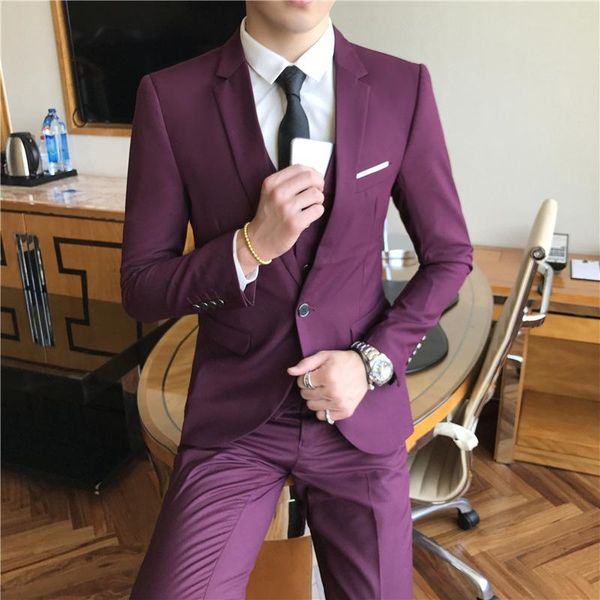 

men's suits & blazers 2021 good quality 2 piece wedding suit male slim fit business office plus size blazer+ pants men set, White;black