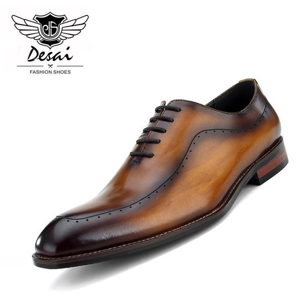 

dress shoes desai 2021 arrivals men's business carved british pointed toe lace up formal leather for men, Black