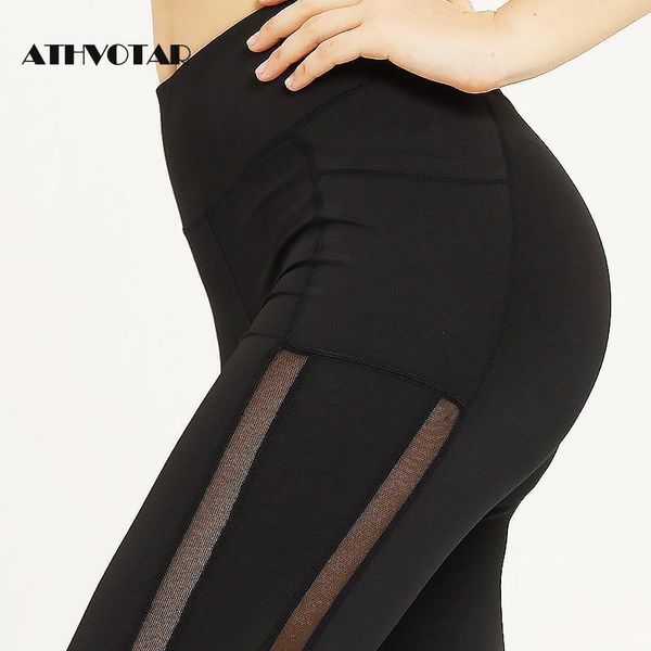 

women's leggings athvotar fitness women push up high waist sport gym pocket seamless workout solid color legging, Black