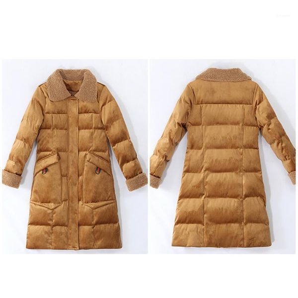 

women's trench coats gold velvet cotton clothing medium length ladies winter slim slimming women down waist thick coat w7, Tan;black