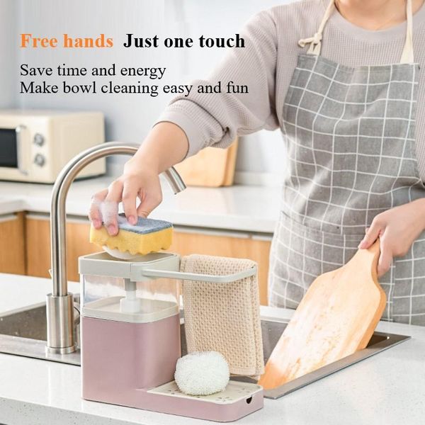 

liquid soap dispenser kitchen dishwashing press outlet box wipe arrangement rack sponge drain storage dish towel hanger supplies