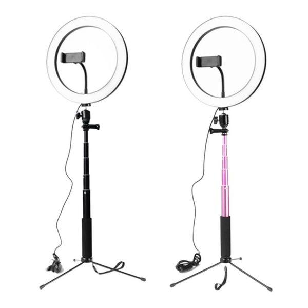 

tripods 26cm dimmable led ring light po phone video lamp with selfie stick holder