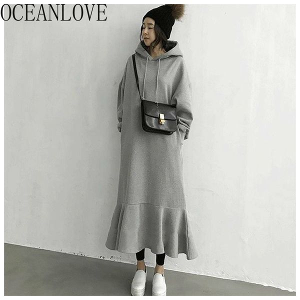 

winter dress for women solid hooded autumn mermaid ruffles vestidos loose vintage japanese long dresses 19275 210415, Black;gray