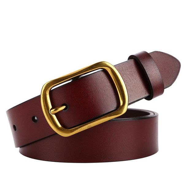 

belts lady real cow leather belt plus size long metal buckle needle pin casual cowskin for women waistband girdle, Black;brown
