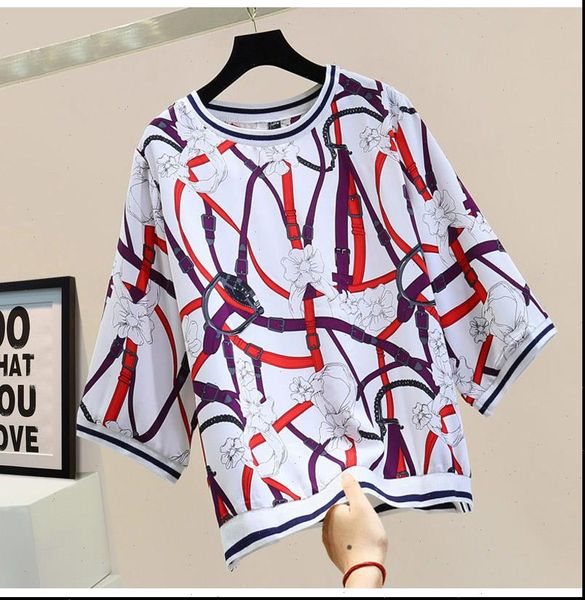 

fashion women print shirts blouses 3 4 sleeve loose femme lady split blouse, White