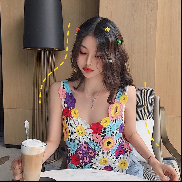 

japanese ins sweet cute women tank colorful floral camisole summer trend fashion kawaii white flower bottoming shirt womens clothing