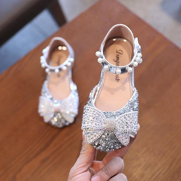 

sandals summer girls flat princess fashion sequins bow rhinestone baby shoes kids for party wedding e618, Black;red