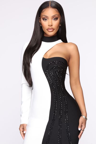 

new fashion women bandage dress bodycon winter above knee one shoulder dresses asymmetrical bandage dresses 210414, Black;gray