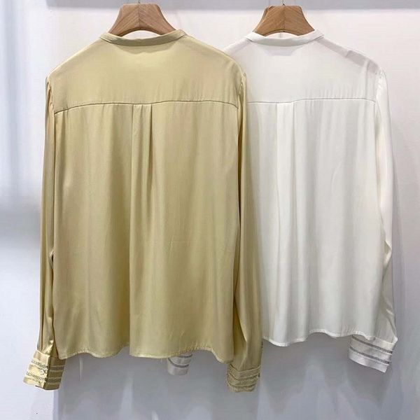 

pants fashion brand blouses autumn winter women striped patterns vintage buttons front apricot white shirts blusa