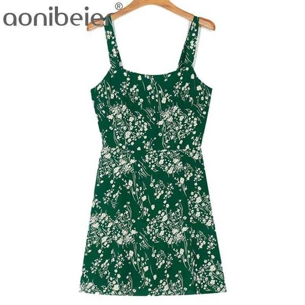 

floral print spaghetti strap chiffon dress summer women casual holiday a line mini elastic back high waist 210604, Black;gray