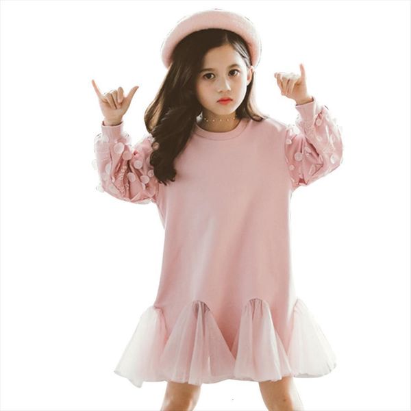 

spring girl mesh patchwork dress sweatshirt for girls lace petal sleeve party autumn fashion clothes, Red;yellow
