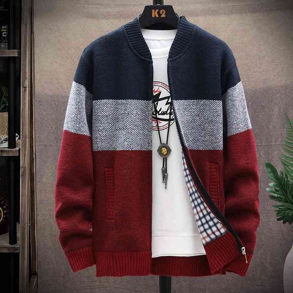 

new winter men's sweater ets daily warm cardigan zipper v-neck stitching high-quality thick stand-up collar sweaters for men, Black;white