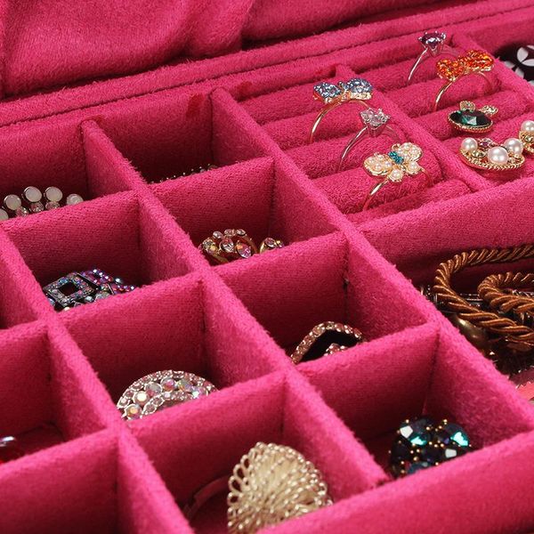 

wooden jewelry locks home box double-layer flannel korean princess with makeup female big european-style storage boxes & bins