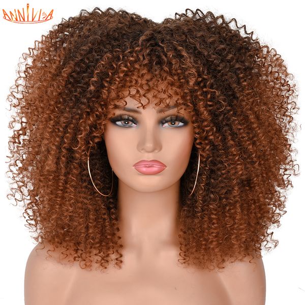 

16 short hair afro kinky curly wig with bangs for black women african synthetic natural brown mixed blonde cosplay wigs anniviafactory direc