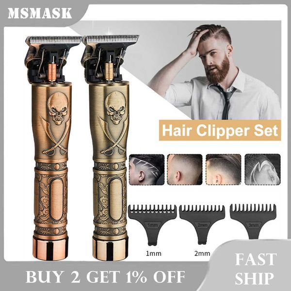 

men cordless t bald head hair clipper mower usb rechargeable vintage trimmer t-outliner barber professional shaving haircut p0817