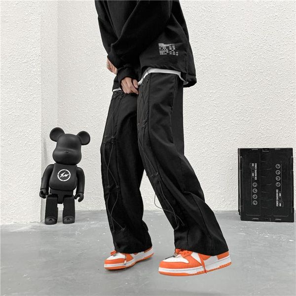 

men's pants reflective fashion black casual men streetwear loose hip-hop straight wide leg mens jogger trousers