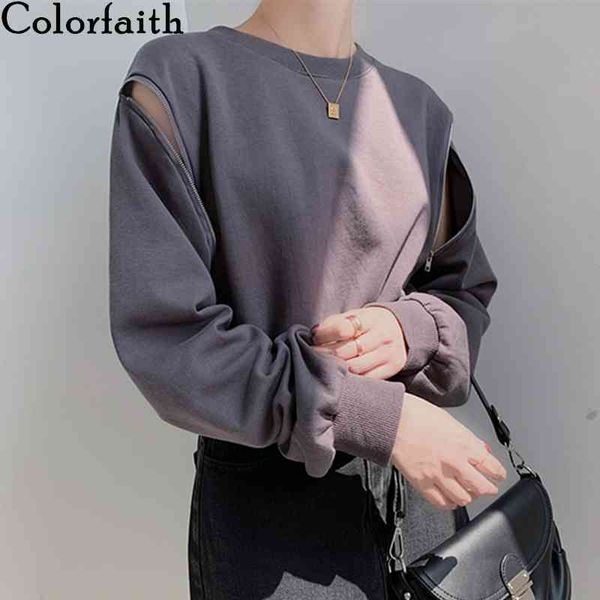 

colorfaith new women autumn winter t-shirt solid bottoming basic fashionable zipper off shoulders lady short t20083 210413, White