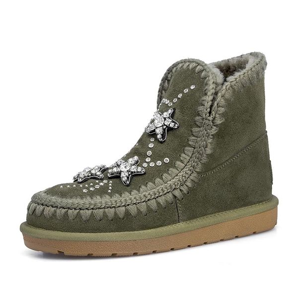 

cow suede ankle boots for women rhinestone appliques flat with shoes woman autumn winter warm casual snow, Black