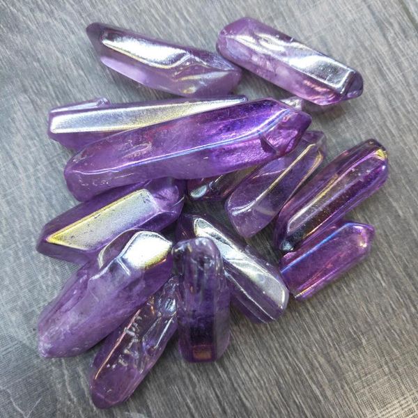 

decorative objects & figurines electroplated purple titanium aura lemurian crystal wand point healing stone decor natural quartz crystals