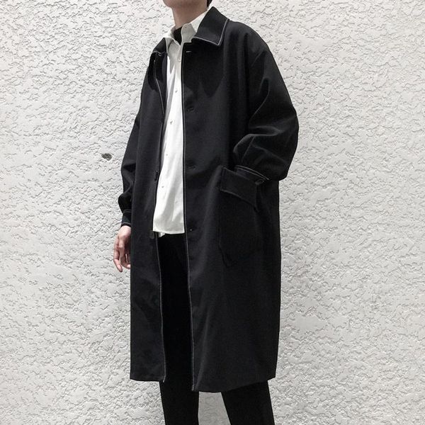 

men's trench coats spring and autumn loose plus size coat korean style trendy, casual handsome mid-length, Tan;black