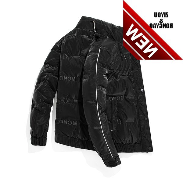 

down jacket men's casual winter coat loose fashion stand-up collar down white duck warm for adult, Black