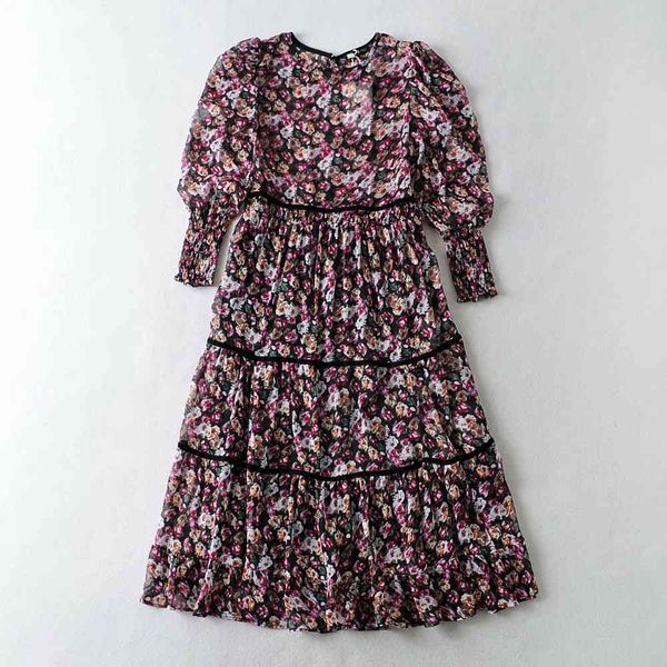 

casual dresses 2021 crew pink floral neck female impression casual chiffon loose ed in fashion, Black;gray