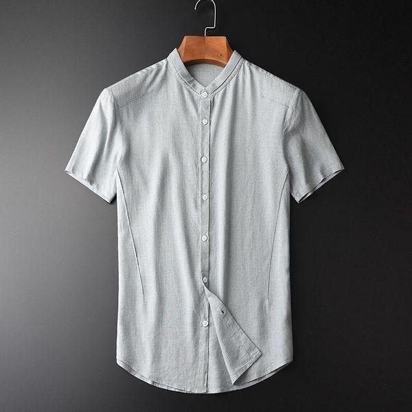 

men's casual shirts brand linen short sleeve hight quality stand collar summer comfortable ventilate thin -4xl, White;black