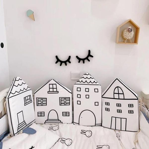 

bedding sets 4pcs/set nordic style baby bed safety bumper little house pattern crib protection infant cot born ins