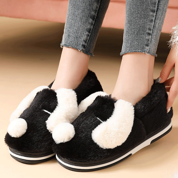 

new women winter slippers indoor house shoes non-slip floor cozy soft plush home furry men slippers 2022 cute dog cartoon, Black