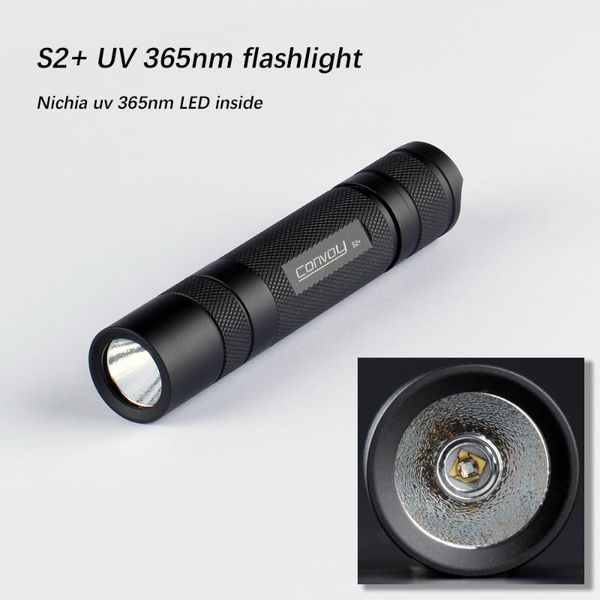 

convoy s2+ black uv 365nm led ,with nichia in side ,fluorescent agent detection,uva 18650 ultraviolet flashlights torches