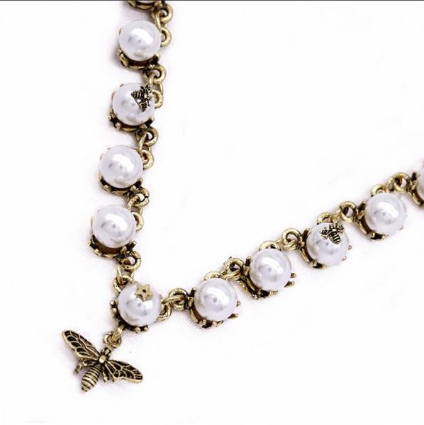 

bee pearl chain necklace women girl star short necklace fashion jewelry accessories gift, Silver