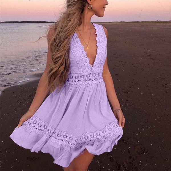 

casual dresses hollow out lace dress women's v-neck fashion sleeveless summer woman 2021 vestidos de mujer robes, Black;gray