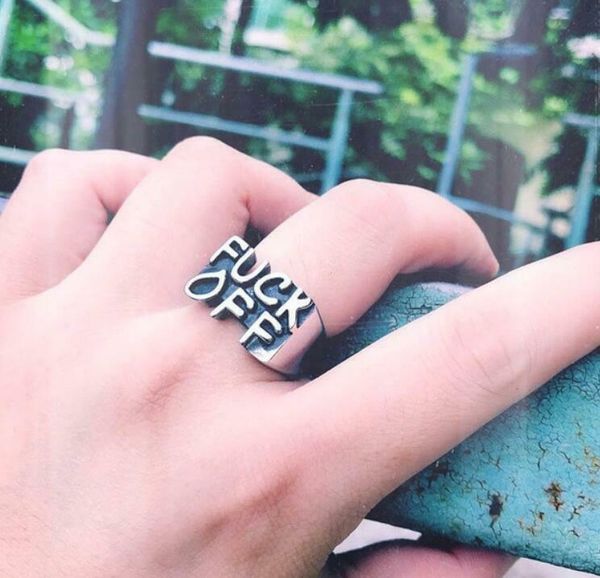 

punk men's ring lettering fuckoff vintage couple gifts band size 6-13, Silver