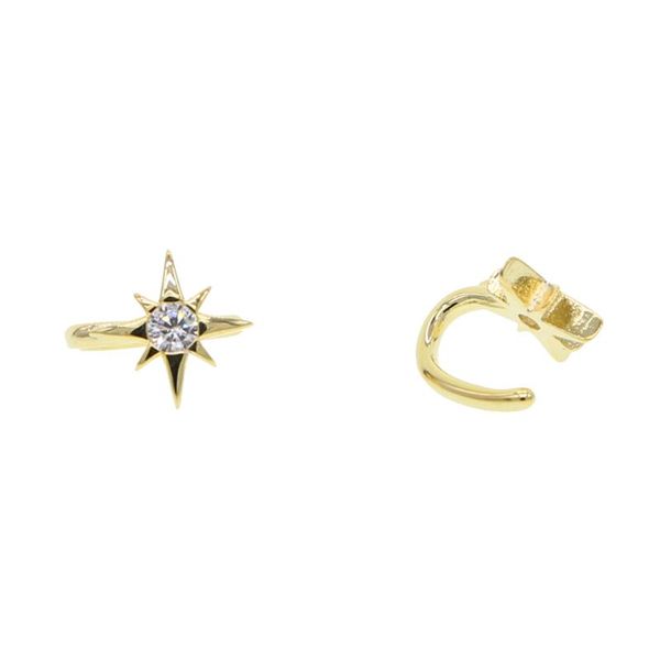 

clip-on & screw back tiny cz star earring gold color minimal women girls no piercing ear cuff gorgeous bling for family jewelry, Silver