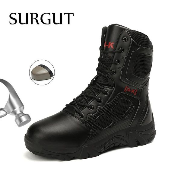 

boots surgut work safety shoes for men autumn winter breathable working steel toe ankle quality military size 39~47, Black