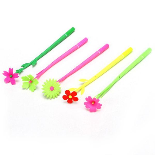 

5pc flower gel pen creative promotional stationery plant flowers and plants cute soft silicone small black pens