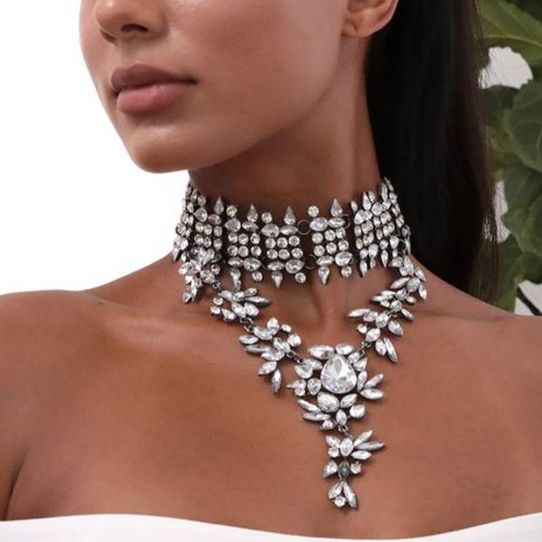 

chains stonefans luxury exaggerate rhinestone choker necklace for women christmas gift crystal maxi necklaces collar statement jewelry, Silver