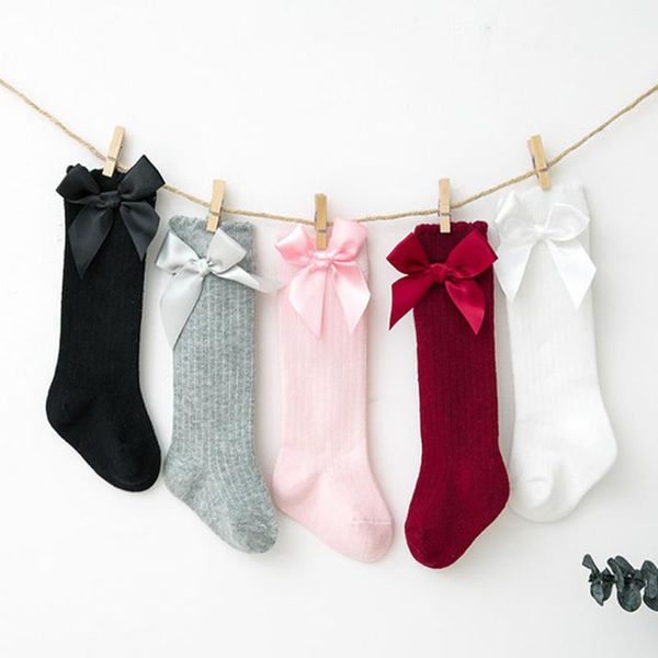 

baby summer socks kids toddlers girls big bow knee high sock long soft cotton lace bowknot, Pink;yellow