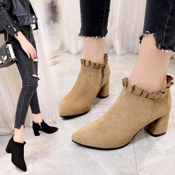 

boots 2021 winter women black ankle for thick heel slip on ladies shoes bota feminina high