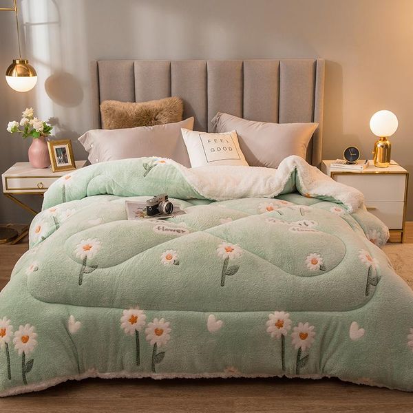 

comforters & sets winter super soft flannel duvet double-sided cashmere blanket solid color quilt thickening warm